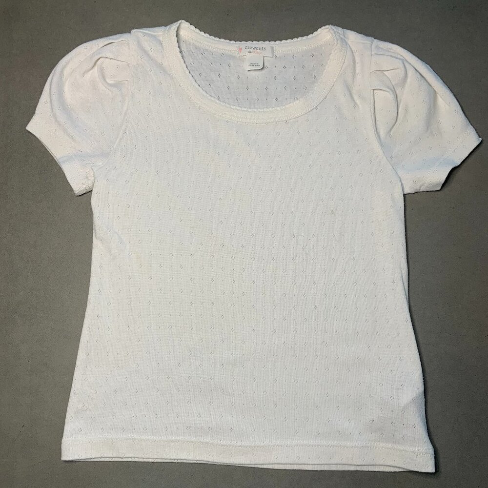 Crewcuts Pointelle Puff Sleeve Tee Cream XS (4–5) | Soft Cotton Basic
